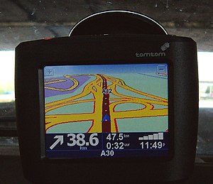 The TomTom One in-car navigation system.