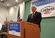 Corbett in November 2013 during his reelection campaign tour Tom Corbett reelection campaign 2013.JPG