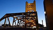 Tower Bridge at dusk. Tower Bridge, Sacramento, CA.jpg