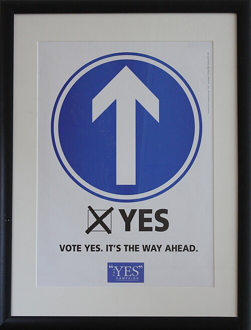 A 'Yes' campaign poster for the Good Friday Agreement during simultaneous referendums in Northern Ireland and in the Republic of Ireland.