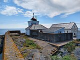 On the east side of the Tvistein lighthouse station a massive wall offers protection from the waves.