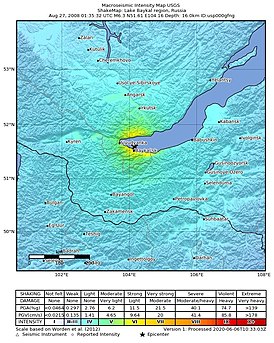 Epicentro do terremoto no Lago Baikal (imagem USGS)