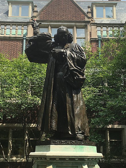 a Statue of George Whitefield on the Campus of the University of Pennsylvania in Philadelphia, Pennsylvania, United States (Removed in 2020)