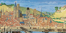 Vue de Rouen en 1526, d'après le Livre des Fontaines, de Jacques Le Lieur.