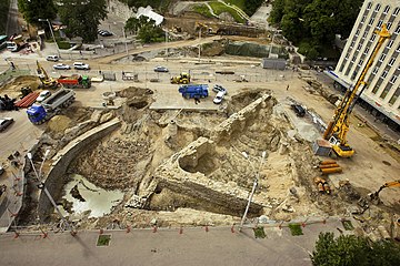 Utgrävningar på torget under dess återuppbyggnad, 2008