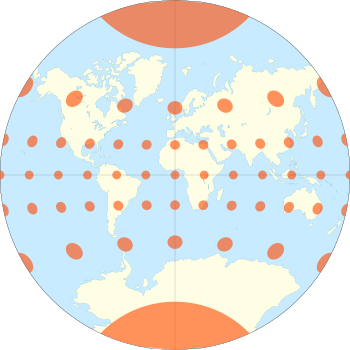 The Van der Grinten projection with Tissot's indicatrix of deformation Van der Grinten with Tissot's Indicatrices of Distortion.svg