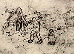 Van Gogh Skizzen eines Häuschens und Figuren f1649v jh1904.jpg