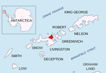 Location of Varna Peninsula on Livingston Island in the South Shetland Islands. Varna-Peninsula-location-map.png