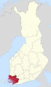 Güneybatı Finlandiya'nın Finlandiya'daki konumu