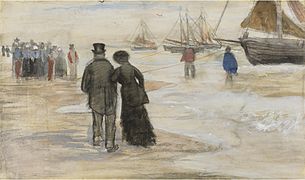 Beach with People Walking and Boats by Vincent Van Gogh