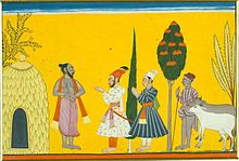 King Vishvamitra visits Vasishtha (left)