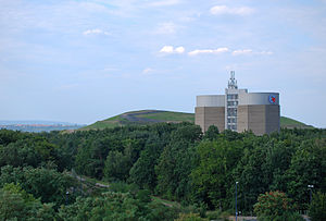 Elevated water reservoir on the Bieberer Berg.  In the background the Schneckenberg.