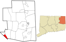 Windham County Connecticut incorporated and unincorporated areas South Windham highlighted.svg