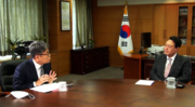 Thumbnail for File:Yoon interviewed by VOA (2022).png