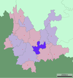 Location of Yuxi in Yunnan