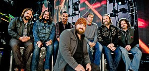 Zac Brown Band at Walmart Soundcheck L-R: Coy Bowles, Clay Cook, Daniel de los Reyes, Zac Brown, Jimmy De Martini, John Driskell Hopkins, Chris Fryar