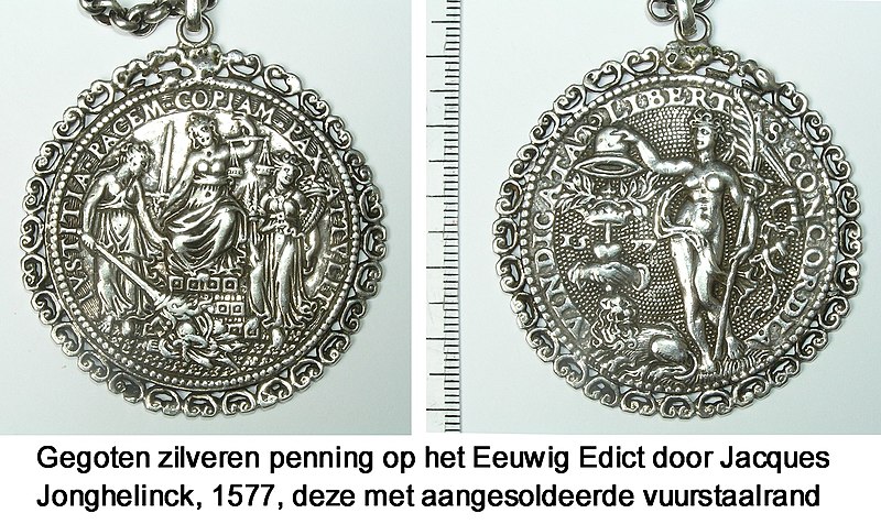 File:Zilveren penning op het Eeuwig Edict, 1577.jpg
