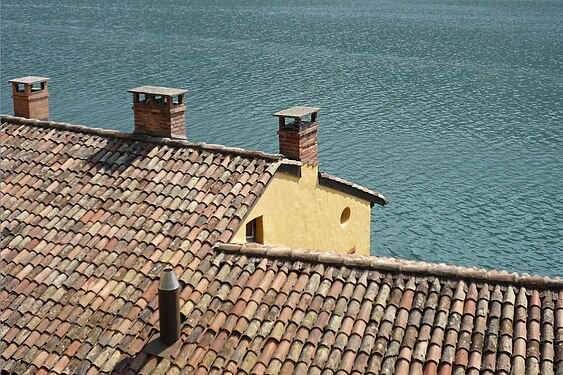 'Munk and nun' roofs above Lago di Lugano, Italy