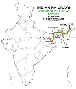 (Dibrugarh - Jhajha) Ekspres Güzergah map.jpg