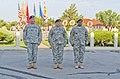 (Left to right) Command Sgt. Maj. Jeffery Powell, outgoing Fort Sill Garrison command sergeant major; Col. Raymond Lacey, Fort Sill Garrison commander; and Command Sgt. Maj. Terry Hall, incoming Fort Sill 100831-A-UT312-017.jpg