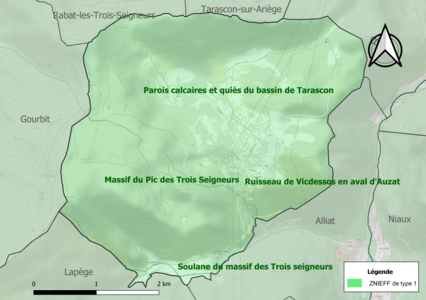 Carte des ZNIEFF de type 1 sur la commune.