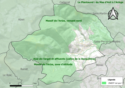 Carte des ZNIEFF de type 1 sur la commune.