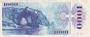 1000 Czechoslovakan koruna 1993 Provisional Issue Reverse.jpg