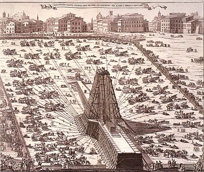 Re-erection of the obelisk on Saint Peter's Square in 1586.