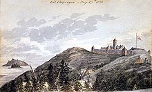 Fort Chipewyan, a trading post and regional headquarters for the Hudson's Bay Company in 1820 1820 george back fort chipewyan.jpg