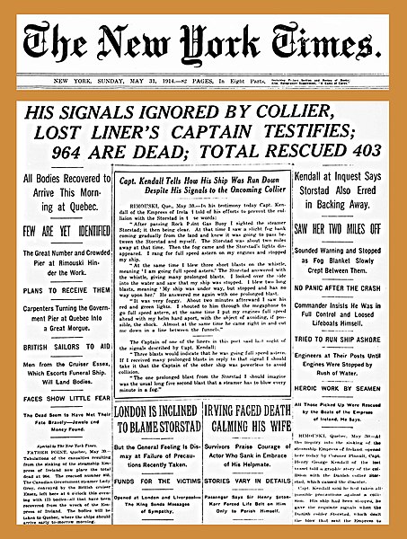 Within two days, newspapers related Captain Kendall's testimony of his ordering whistle warning blasts and evasive maneuvers as a fog bank closed betw