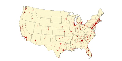 Urban areas of the United States as defined by the United States Census Bureau using 2010 Census Data