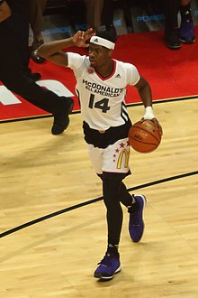 Newman at the 2015 McDonald's All-American Game 20150401 MCDAAG Malik Newman bringing the ball upcourt (2).JPG