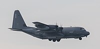 A US Air Force MC-130J Commando II, tail number 10-5714, on final approach at Kadena Air Base in Okinawa, Japan. It is assigned to the 1st Special Operations Squadron at Kadena AB.