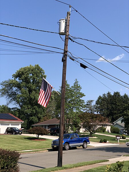 File:2023-08-09 16 19 19 Utility pole 65401EW along Aquetong Lane in the Mountainview section of Ewing Township, Mercer County, New Jersey.jpg