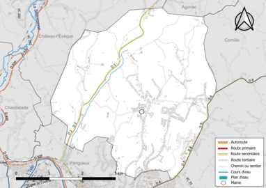 Carte en couleur présentant le réseau hydrographique de la commune