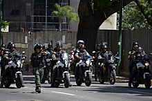 Venezuelan National Guard mobilizing to disperse the 24 June "March for Independence" rally. 24 June 2014 Venezuelan protests GNB.jpg