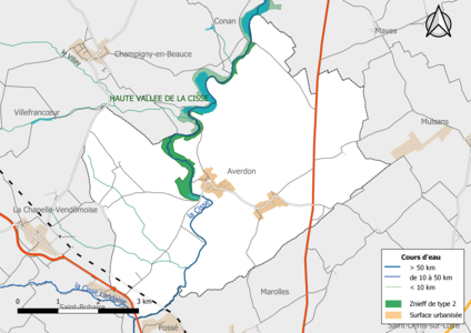 Carte des ZNIEFF de type 2 localisées sur la commune[Note 5].