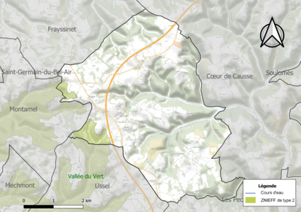 Carte de la ZNIEFF de type 2 sur la commune.