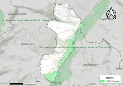 Carte de la ZNIEFF de type 1 sur la commune.