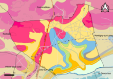 Barevná mapa znázorňující zjednodušené geologické členění obce