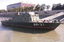 Retired AM-21 Szazhalombatta minesweeper in Budapest, other Yugoslav-made Nestin MS-25 minesweepers still used in Hungary AM 21 Szazhalombatta.jpg