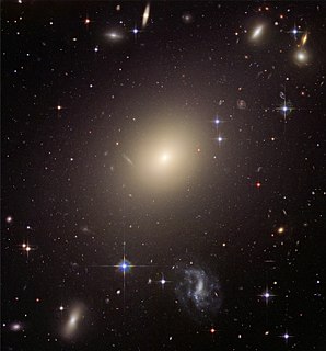 <span class="mw-page-title-main">Elliptical galaxy</span> Galaxy having an approximately ellipsoidal shape and a smooth, nearly featureless brightness profile