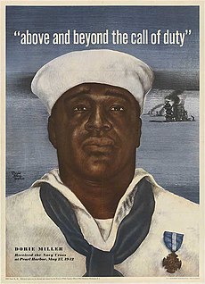 1943 U.S. Navy recruiting poster featuring Miller and his Navy Cross Above and beyond poster.jpg