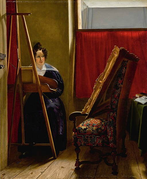 Amile-Ursule Guillebaud - Portrait of the artist, seated at her easel