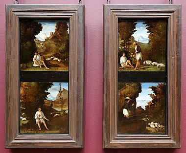 Andrea previtali, scéna dalle ecloghe di tebaldeo, la storia di damone, 1510 ca. 01.jpg