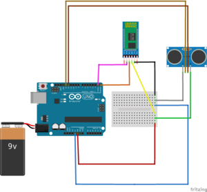 Arduino UNO with HC-SR04, HC-05 and battery