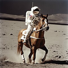 An image generated by Stable Diffusion based on the text prompt "a photograph of an astronaut riding a horse" Astronaut Riding a Horse (SDXL).jpg