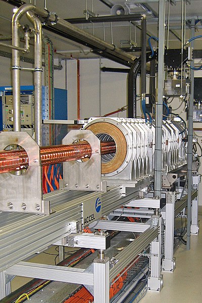 The linac within the Australian Synchrotron uses radio waves from a series of RF cavities at the start of the linac to accelerate the electron beam in
