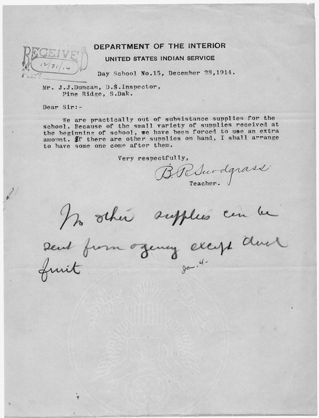 File:B.R. Snodgrass, Teacher, Day School Number 15, to J.J. Duncan. - NARA - 284641.tif