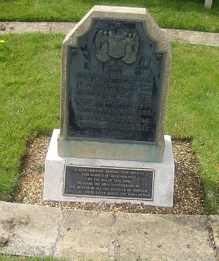 A photo of the Baedeker Blitz civilian memorial in Earlham Road Cemetery, Norwich